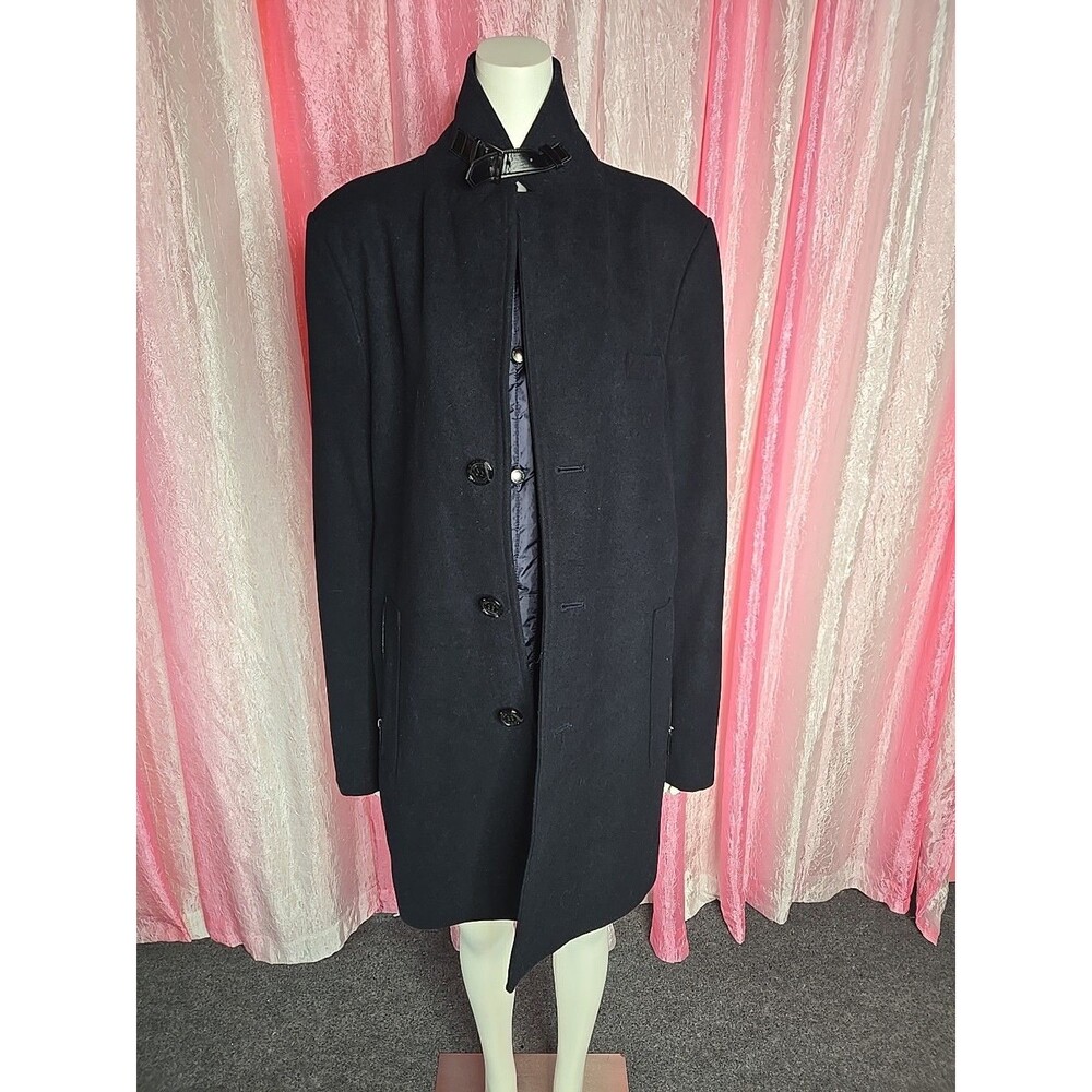 Sam Edelman Navy Single Breasted Wool Coat Removable Bib Size Men's Medium 44